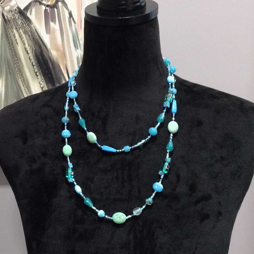 Turquoise and Blue Glass Beaded Necklace
